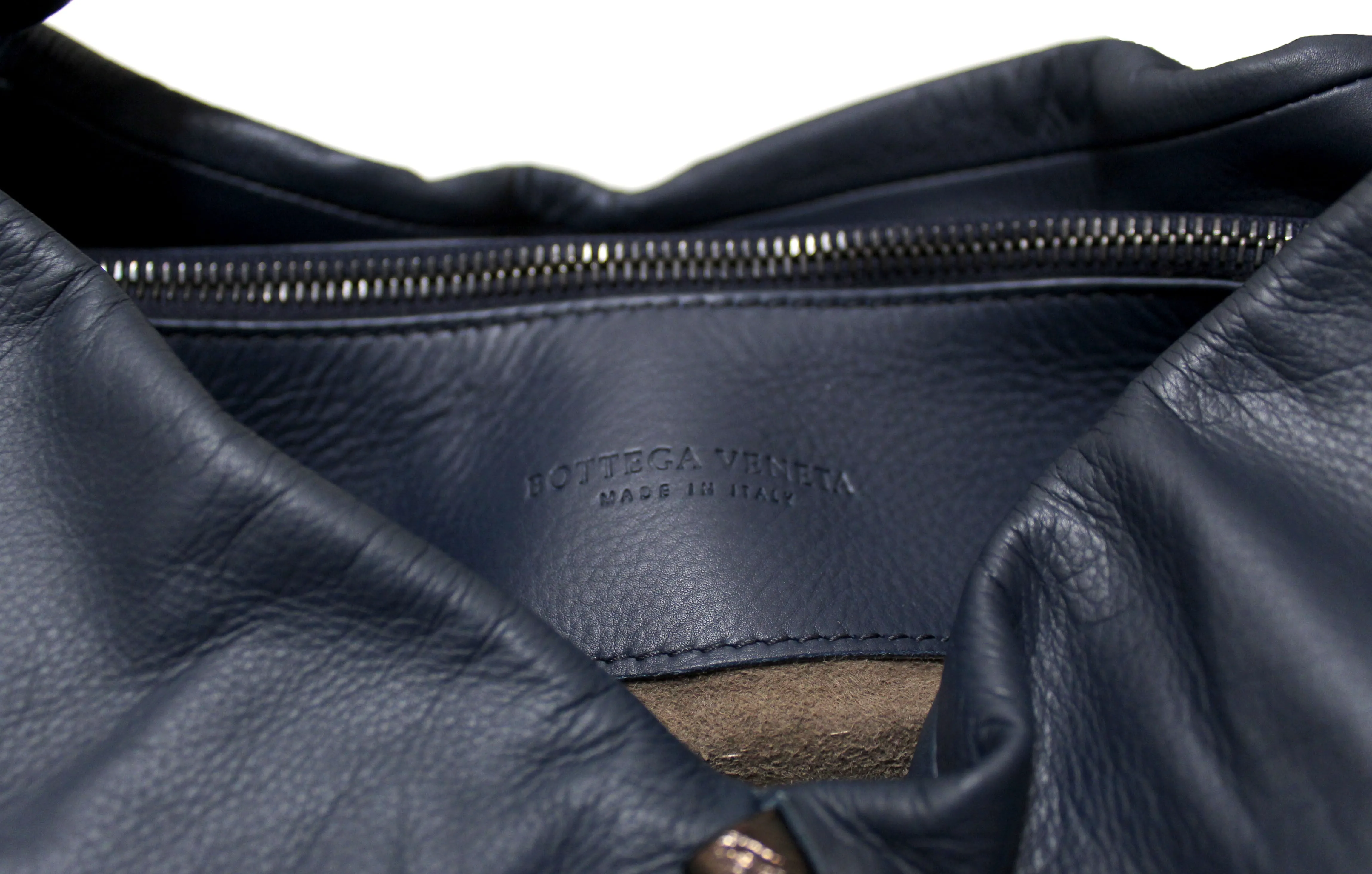 Authentic Bottega Veneta Blue Nappa Leather Large Hobo Bag