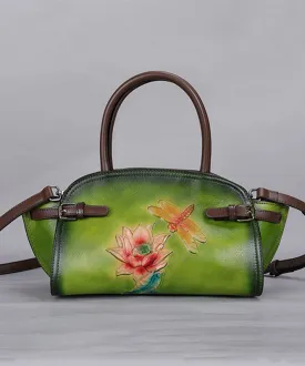 Beautiful Green Rub color Paitings Calf Leather Messenger Bag