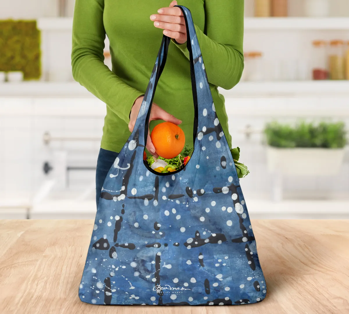 Blu&White Dotted Plaid Grocery Bag