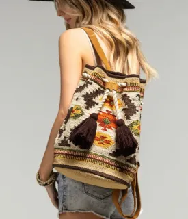 boho chic Navajo pattern backpack   /  western woven carpet backpack/ Large western backpack / Bucket bag / Purse /bag