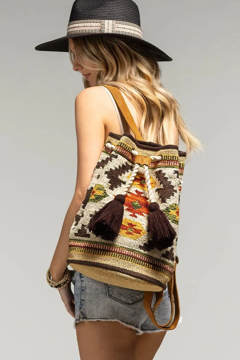 boho chic Navajo pattern backpack   /  western woven carpet backpack/ Large western backpack / Bucket bag / Purse /bag