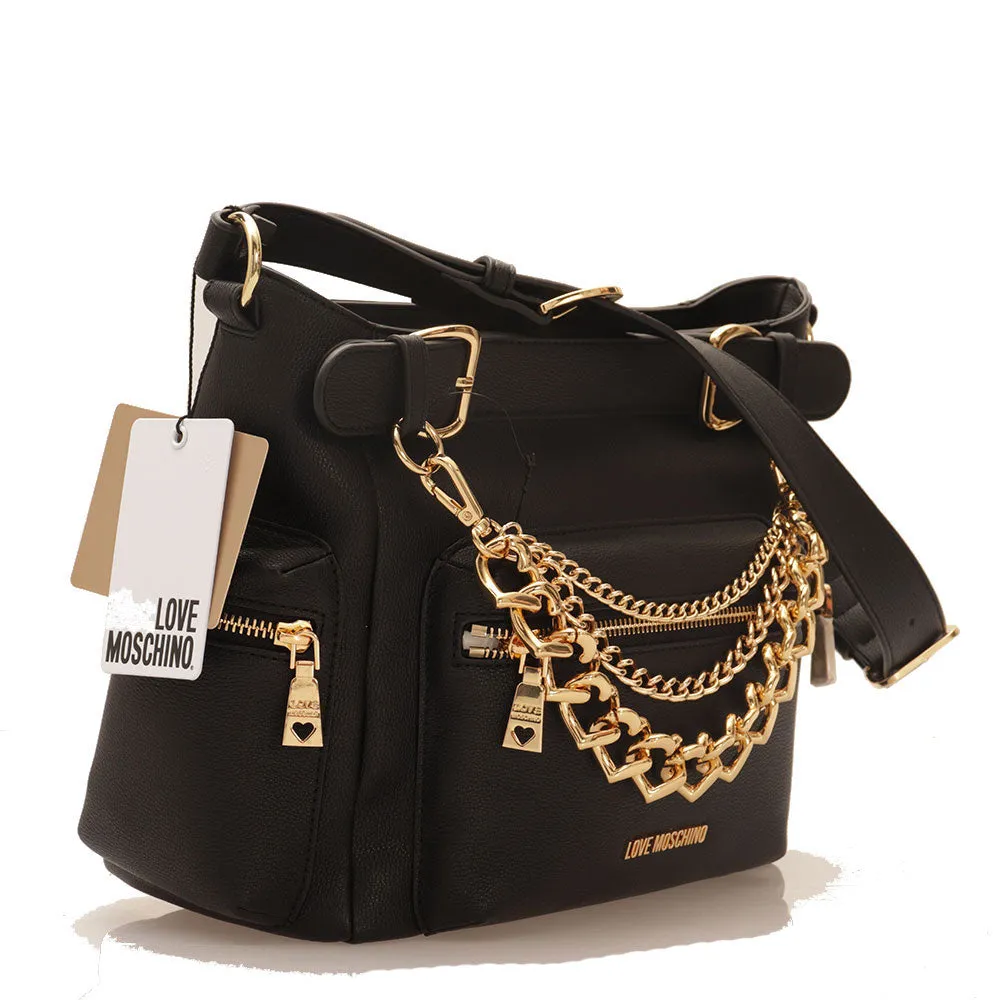 Borsa Donna a Spalla LOVE MOSCHINO linea Chain Charm colore Nero