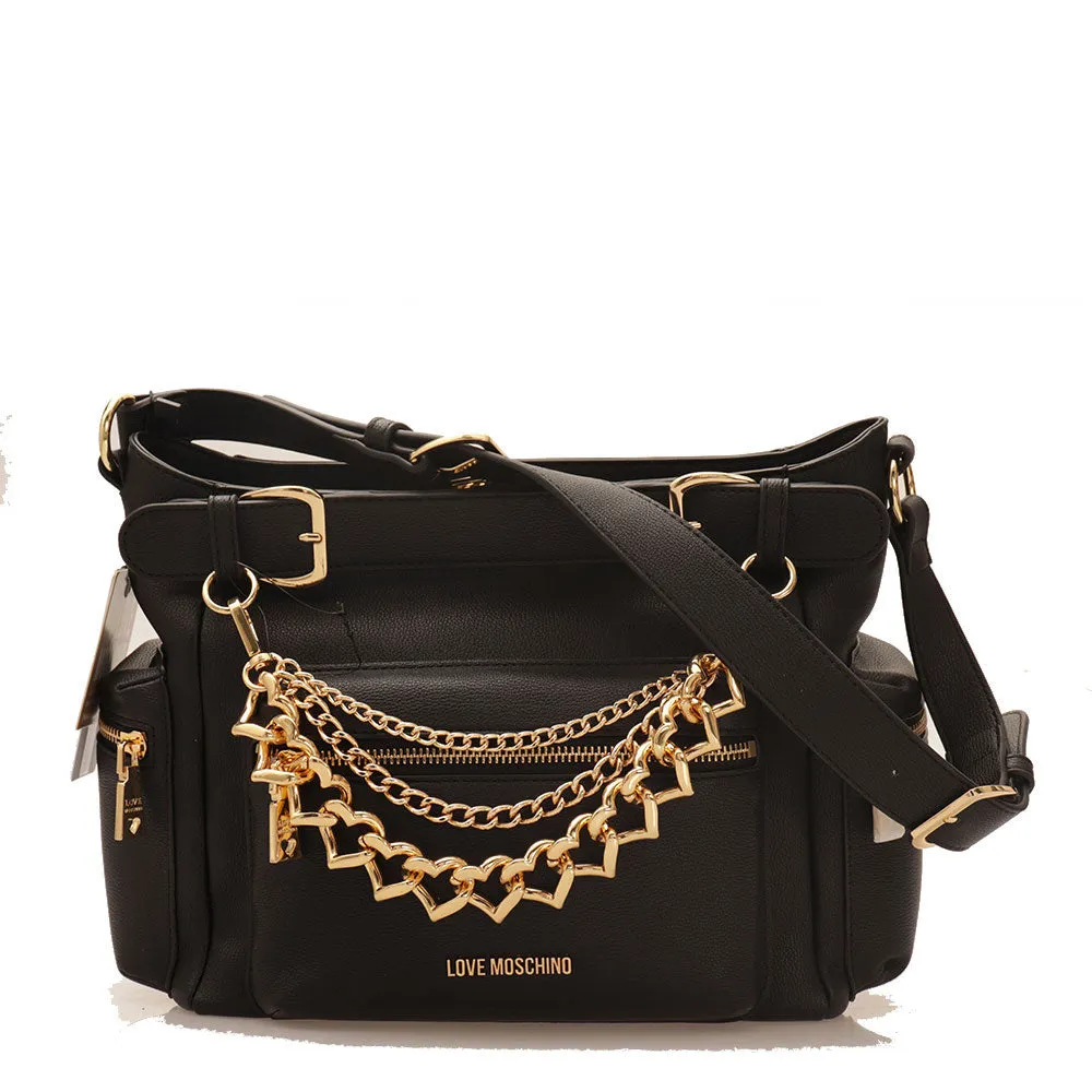 Borsa Donna a Spalla LOVE MOSCHINO linea Chain Charm colore Nero