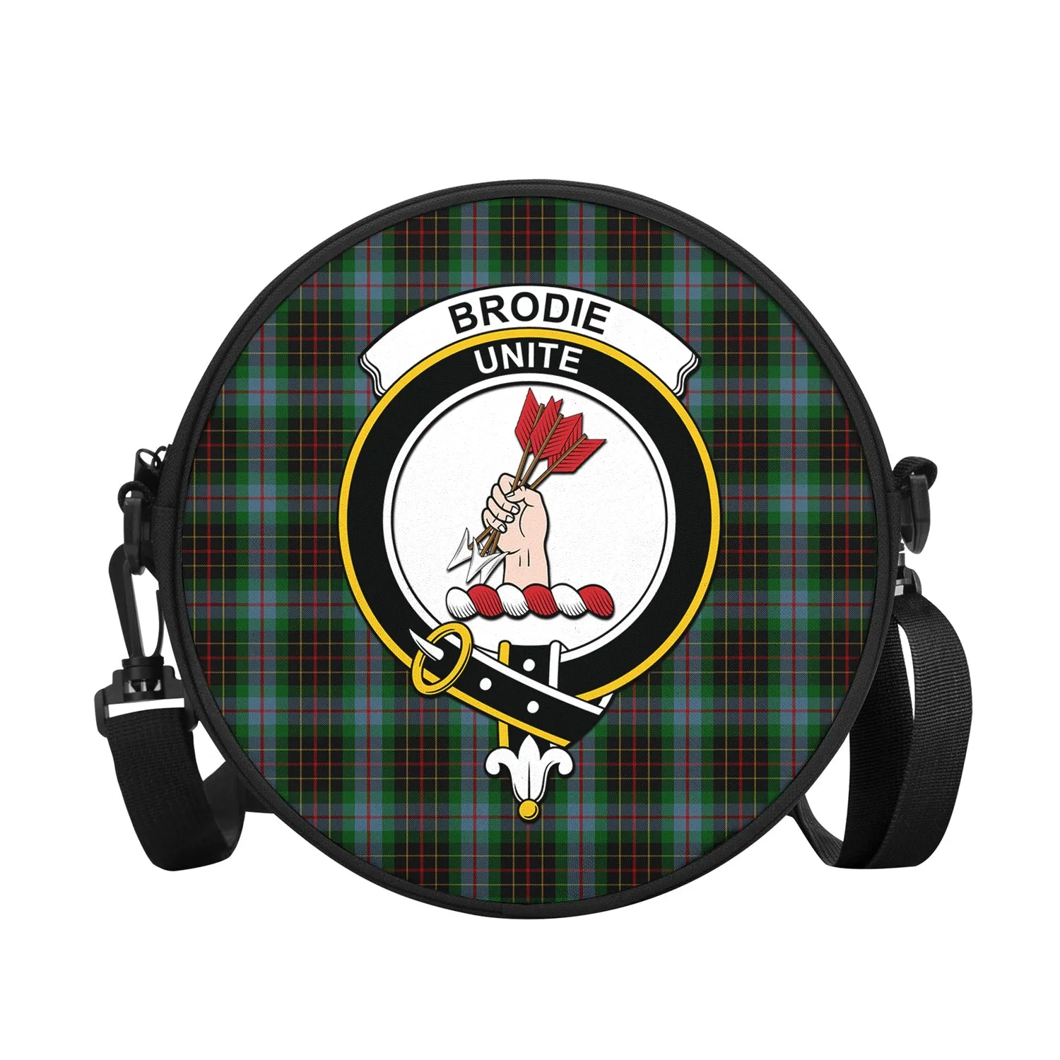 Brodie Hunting Tartan Round Satchel Bags with Family Crest