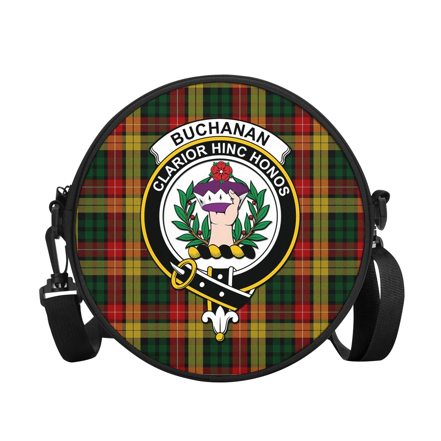 Buchanan Tartan Round Satchel Bags with Family Crest