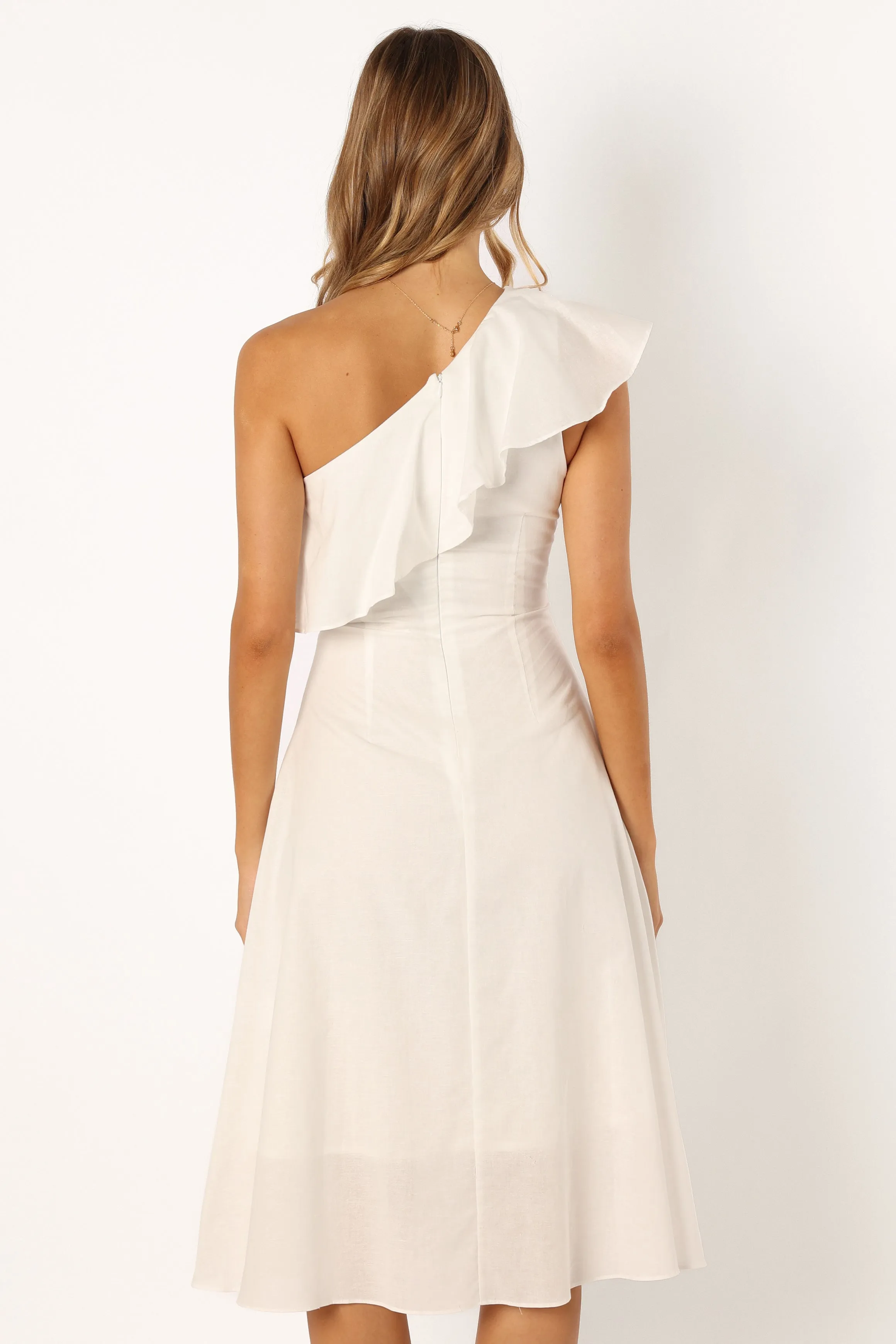 Campbell One Shoulder Midi Dress - White