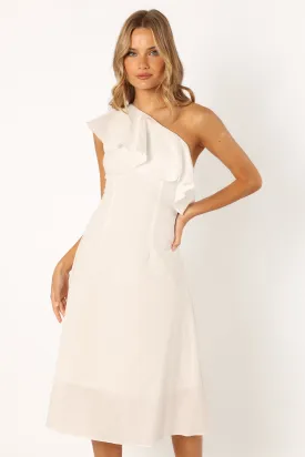 Campbell One Shoulder Midi Dress - White