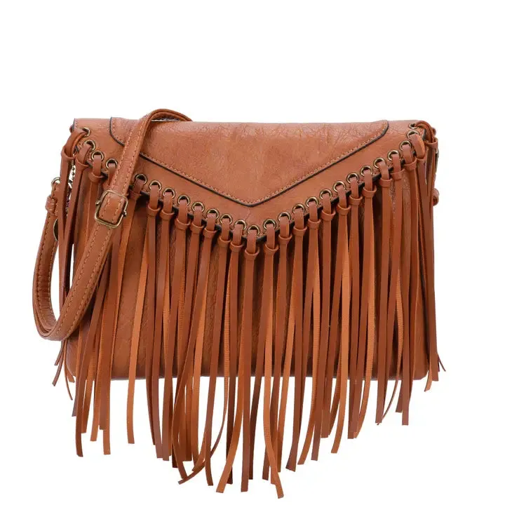 Dallas Fringe Cognac Crossbody Shoulder Bag