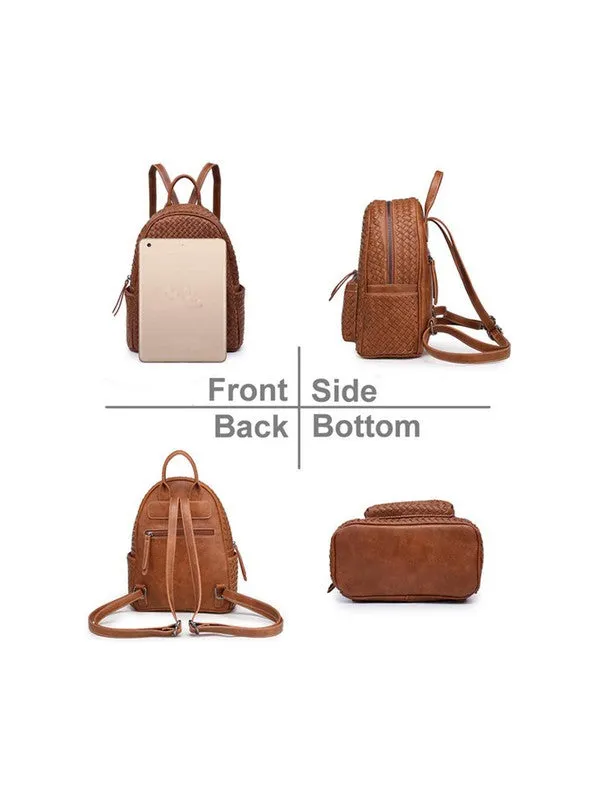 Effortlessly Beautiful Woven Backpack Purse- Camel