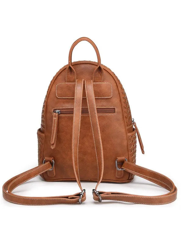 Effortlessly Beautiful Woven Backpack Purse- Camel