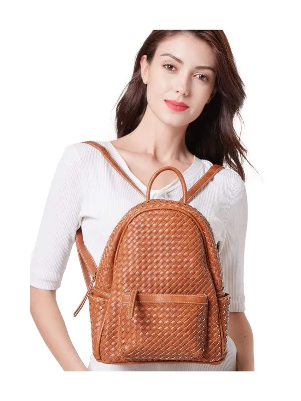 Effortlessly Beautiful Woven Backpack Purse- Camel