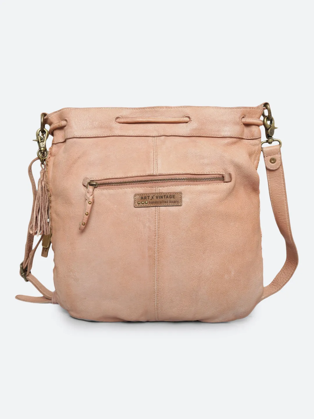 Genuine Blush Leather Bucket Bag