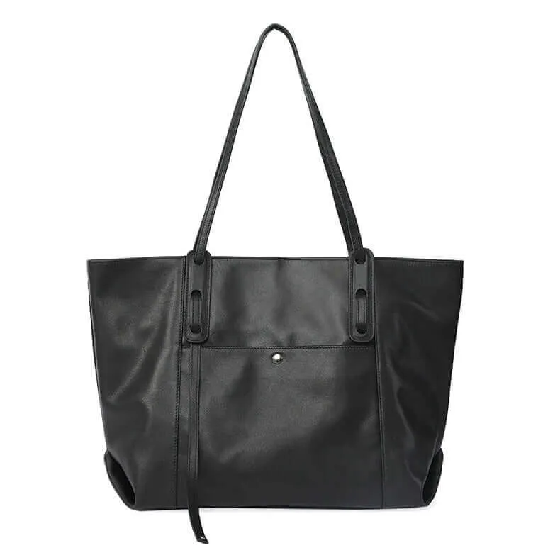 Large Black Premium Leather Tote Bag