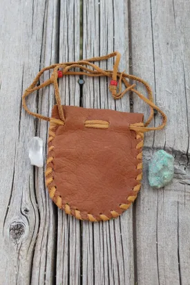 Large drawstring pouch, rustic leather bag