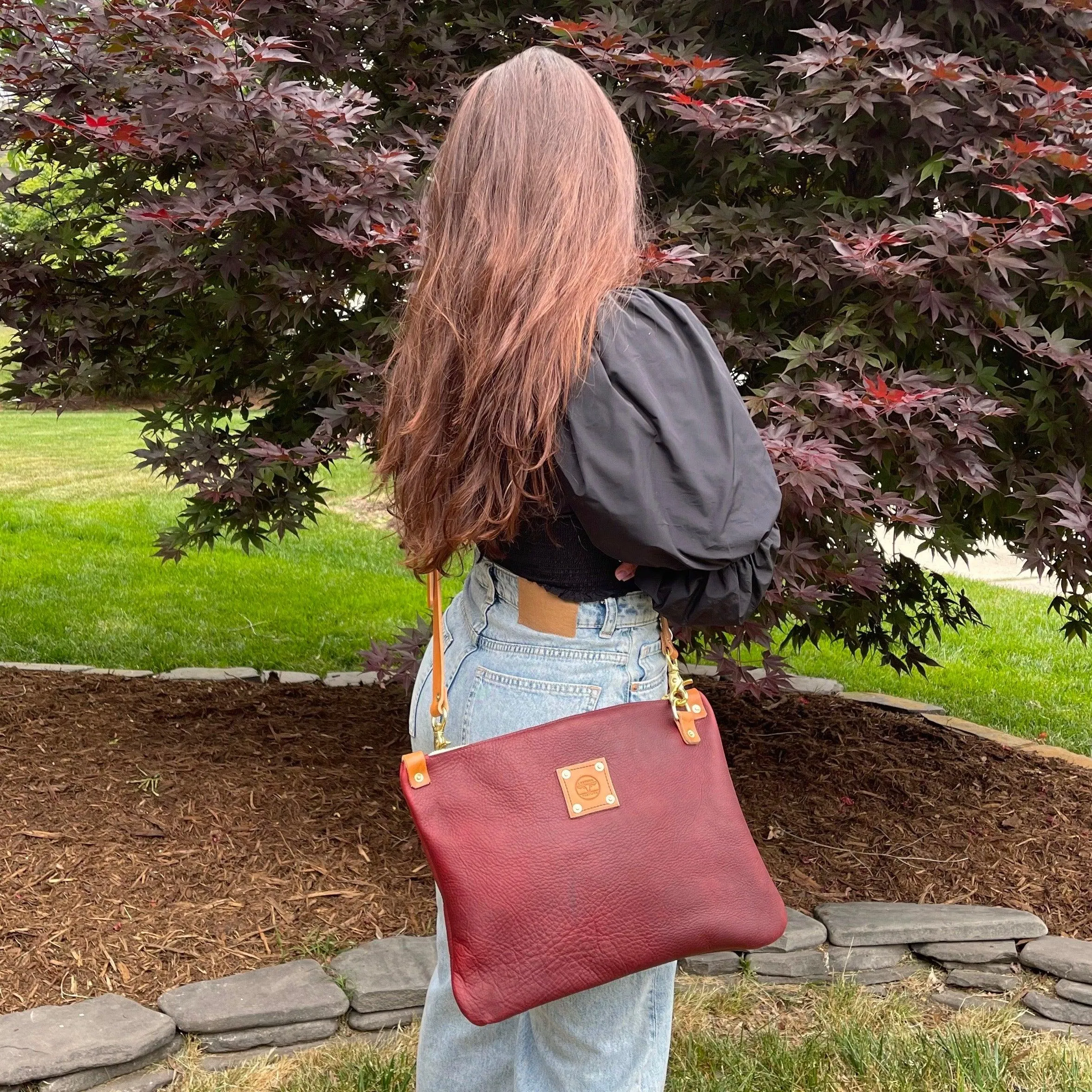 Leather Messenger Bag in Merlot