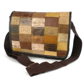 Leather Patched Messenger Bag - Brown