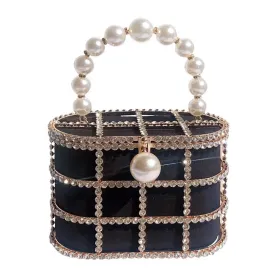 Luxy Moon Diamonds Hollow Out Evening Clutch Bags Pearl Beaded Handbags