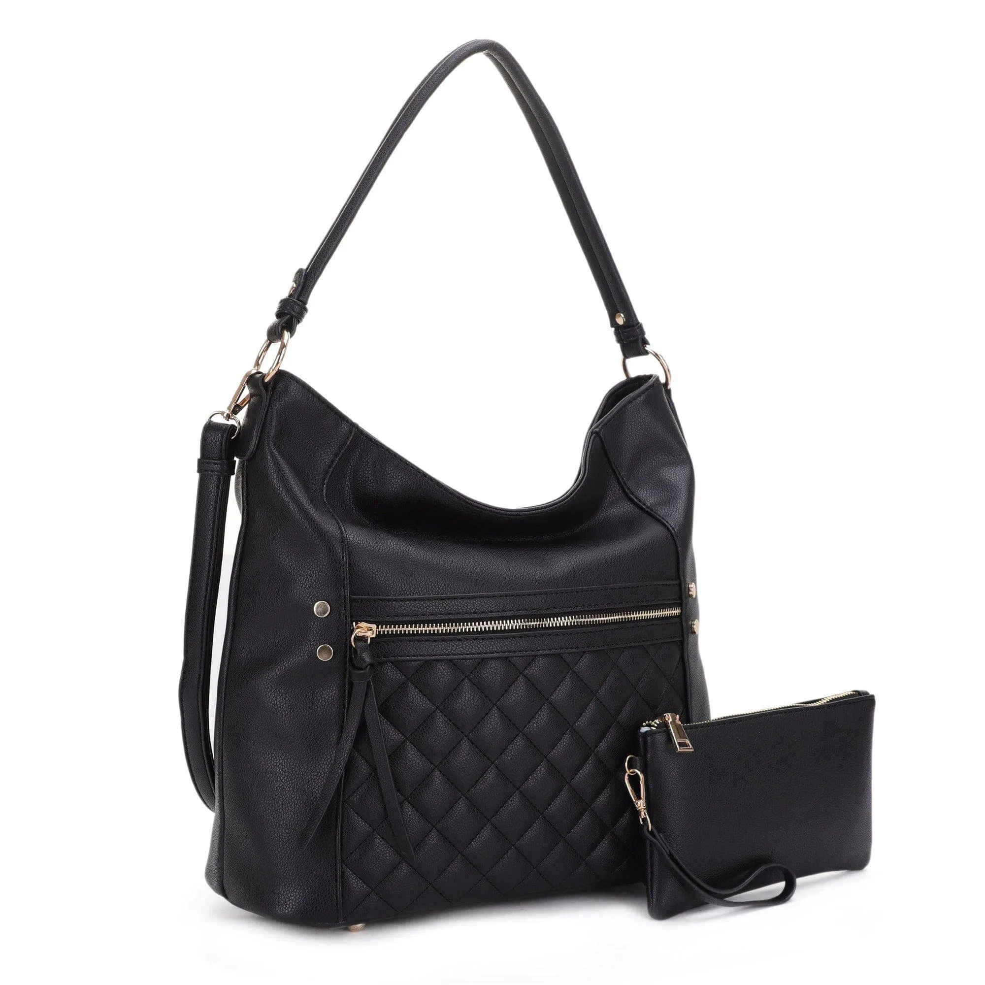 Monique Quilted Front Pocket 2 in 1 Hobo Bag Set