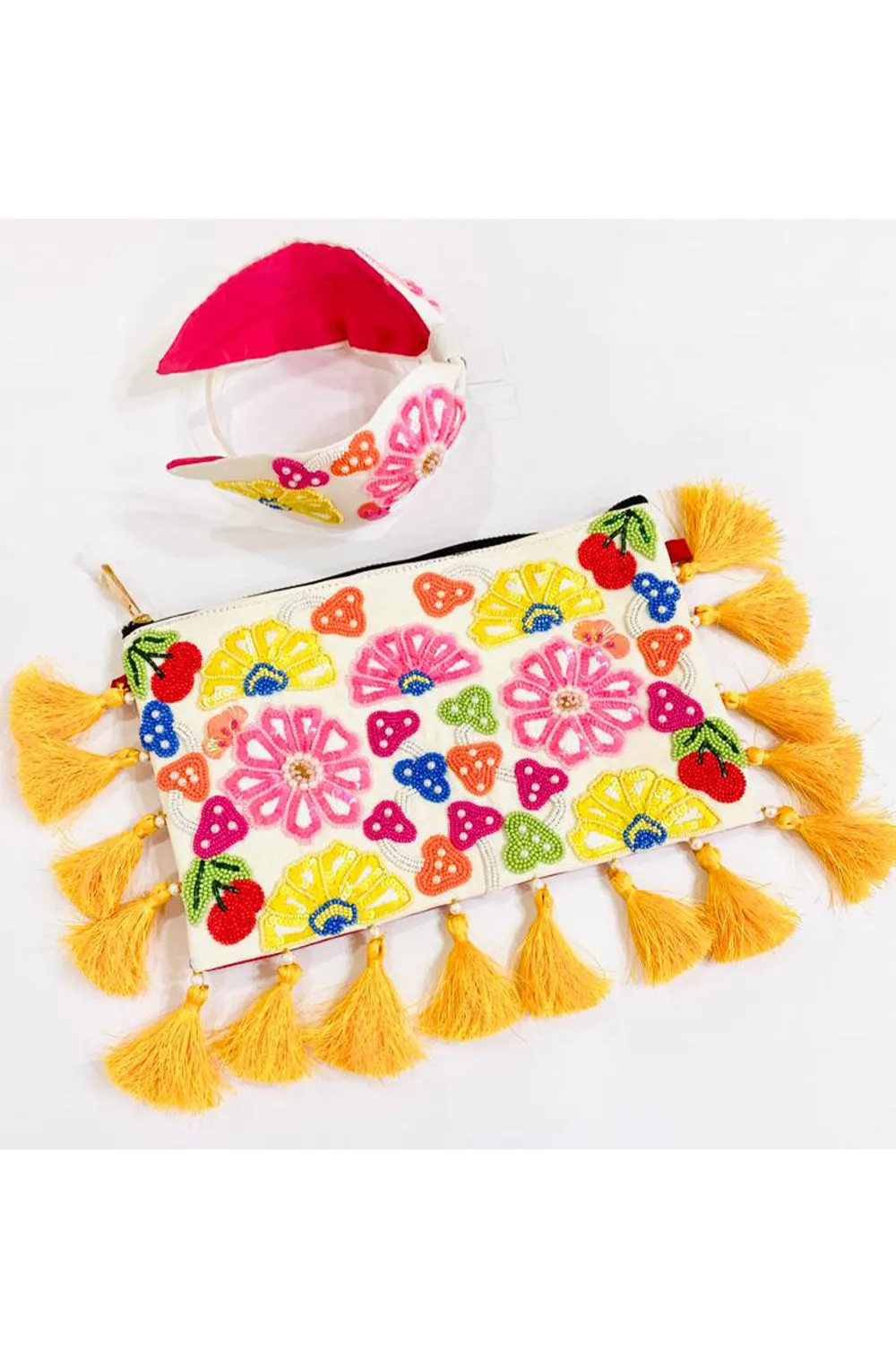 Multicolor Flowers Embroidered Sling Bag With Hairband