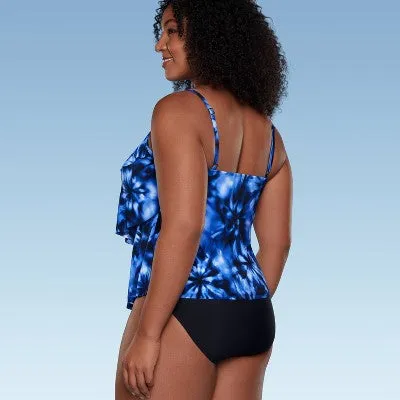 New - Aqua Green Women's Tankini Top Ruffles Tummy Control Swimwear Swimsuit, Blue M