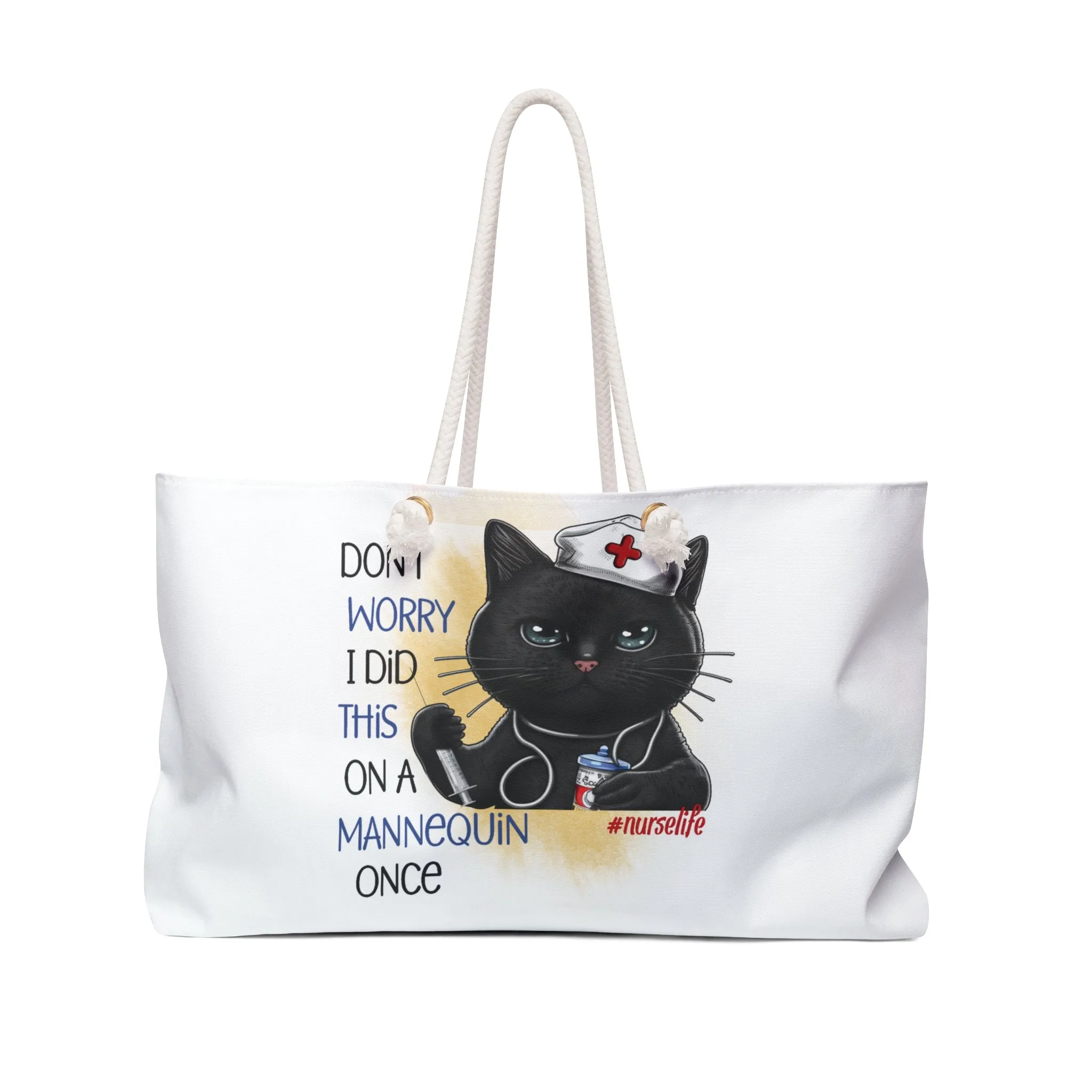 Personalised/Non-Personalised Weekender Bag, Cat Nurse Quote, Large Weekender Bag, Beach Bag, Book Bag