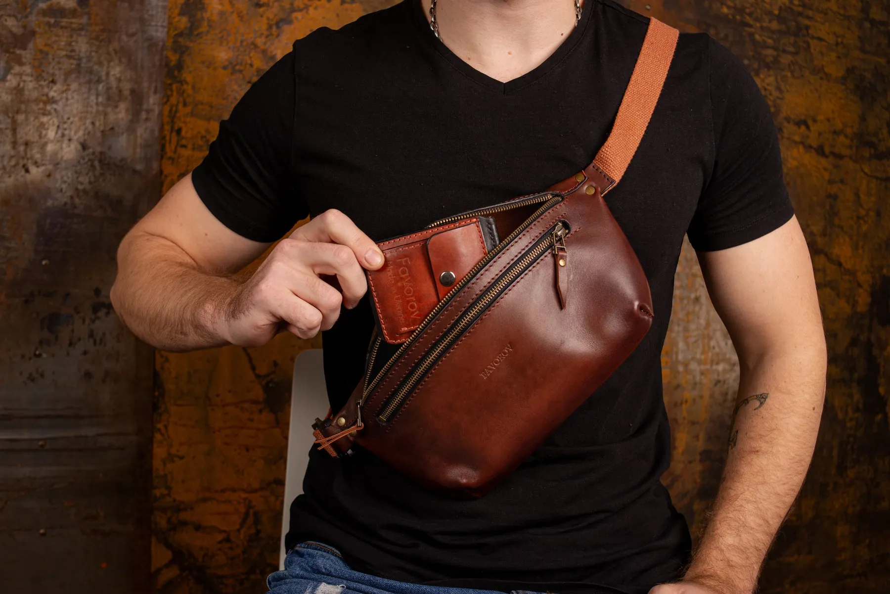 Personalized men shoulder bag, Brown leather belt bag, men’s leather bag, waist bag, crossbody bag, fanny bag, full grain leather bag