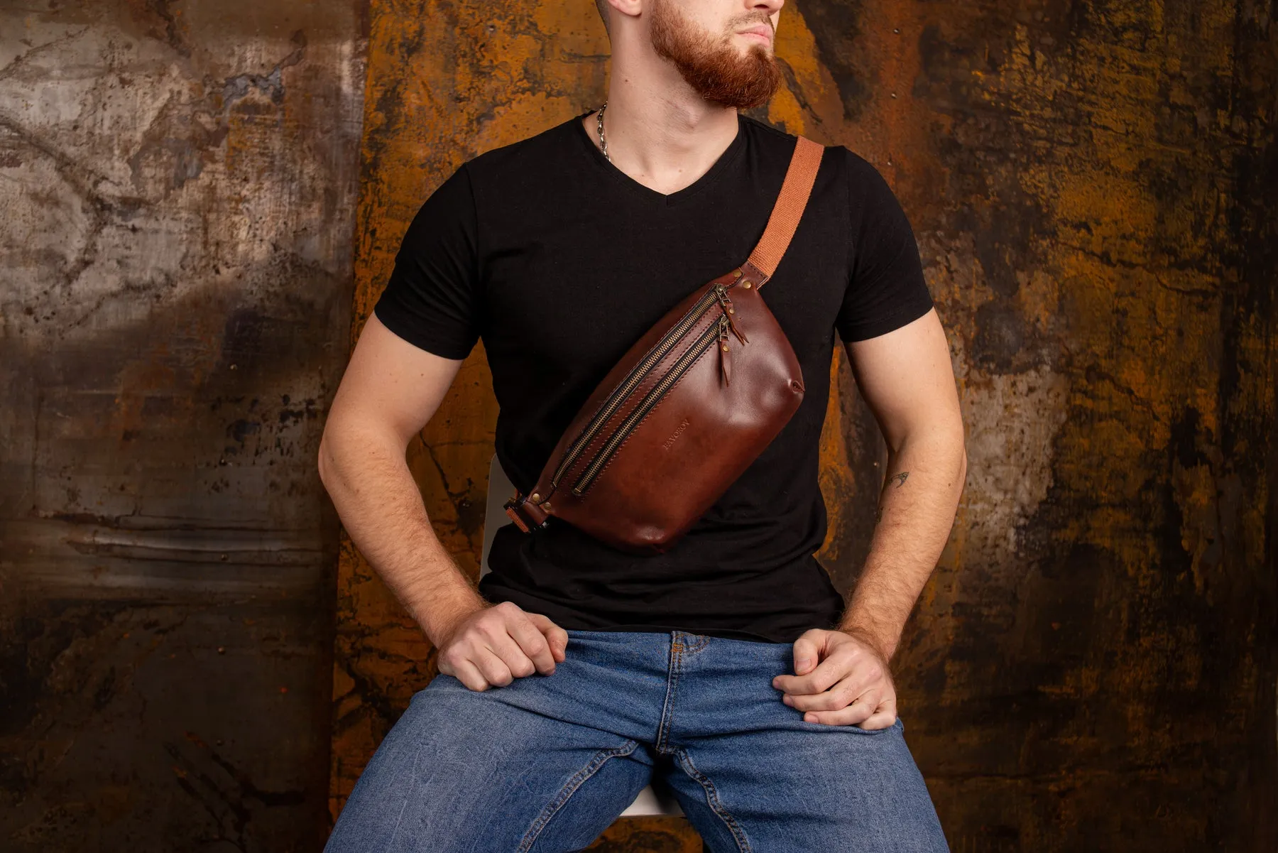 Personalized men shoulder bag, Brown leather belt bag, men’s leather bag, waist bag, crossbody bag, fanny bag, full grain leather bag