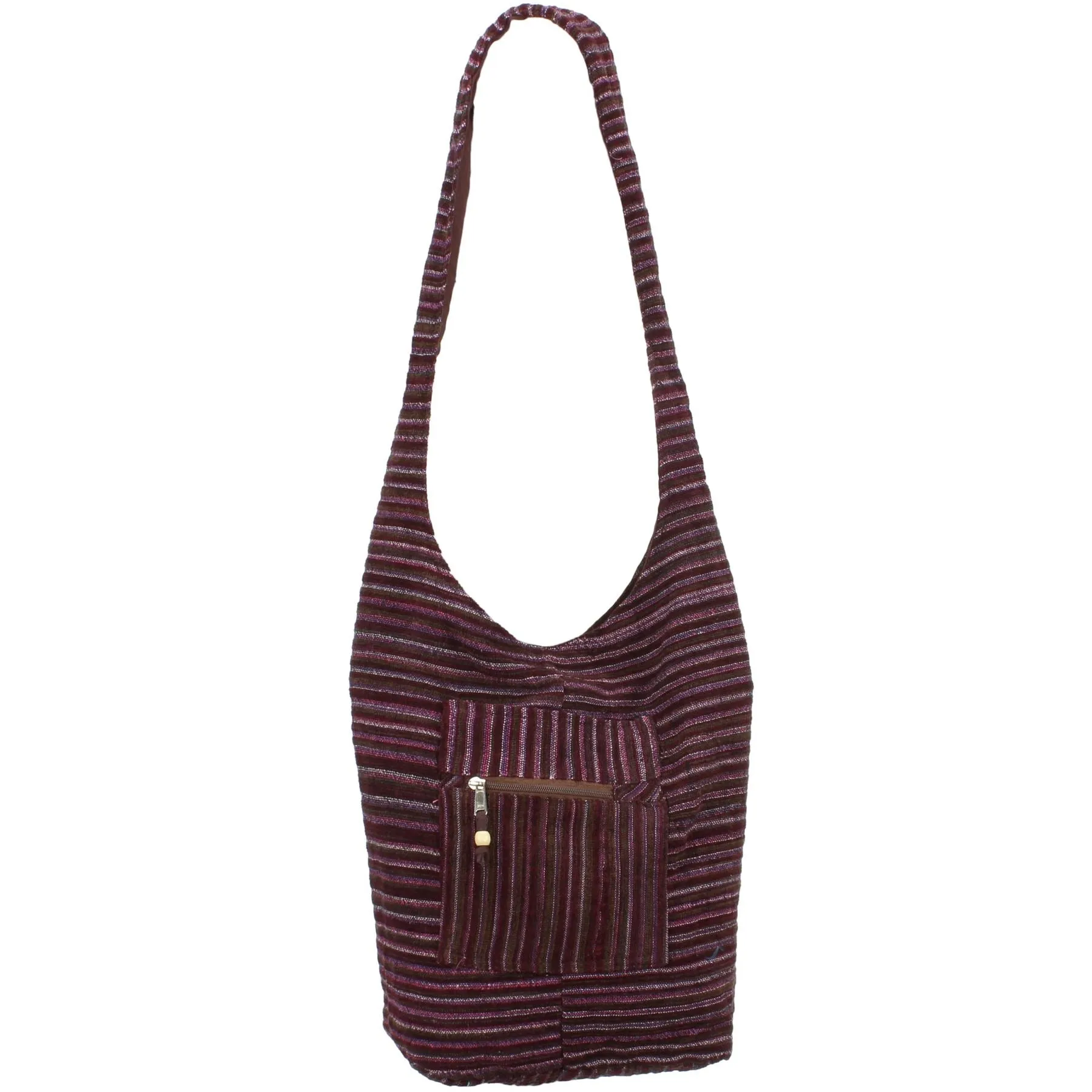 Striped Chenille Sling Shoulder Bag - Dark Purple