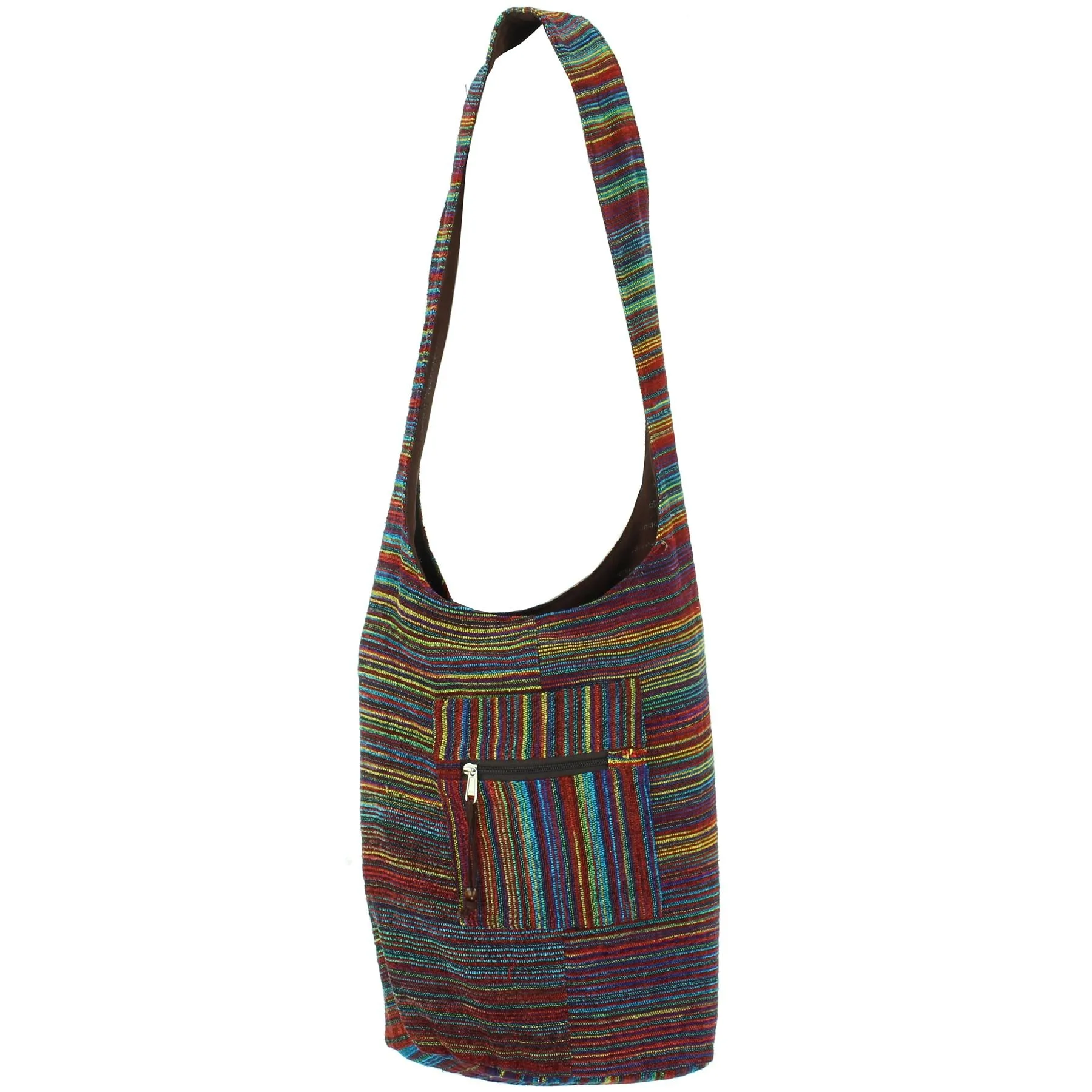 Striped Chenille Sling Shoulder Bag - Multi - Brown Lining