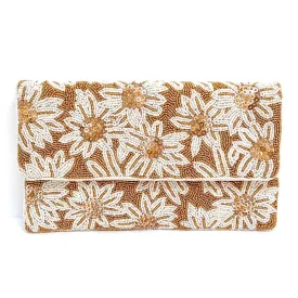 White Flowers Beaded Clutch Purse