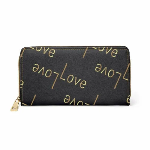 Wristlet Phone Wallet, Black and Beige Love Graphic Purse