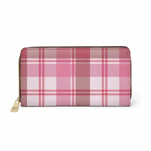 Wristlet Phone Wallet, Pink and White Plaid Style Purse