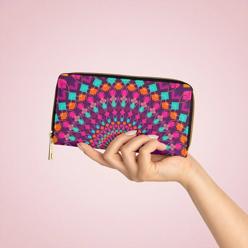 Wristlet Phone Wallet, Purple Kaleidoscope Style Purse