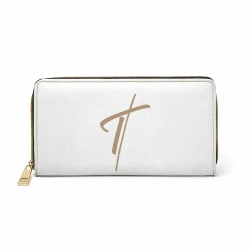 Wristlet Phone Wallet, White and Light Brown Cross Graphic Purse